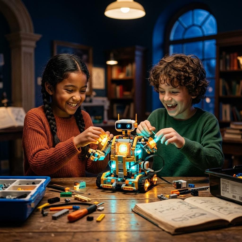 Children building LEGO mechanics in a FunAdemy engineering class